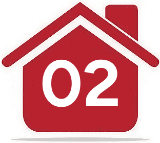 Red house icon with number 02 inside.