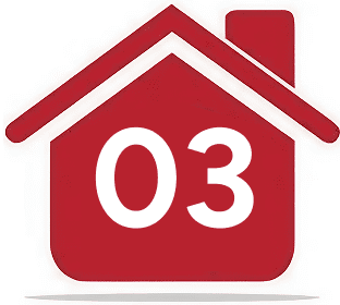 Red house icon with number 03 inside.